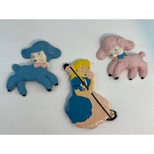 Vintage MCM Vintage Chalkware Little Bo-Peep  2 of Her Sheep Wall Hangings