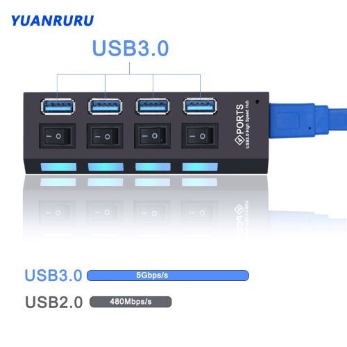 4-Port USB 3.0 Hub with Power Adapter for Multiple Devices