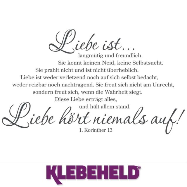 Wandtattoo Liebe Hort Niemals Auf 1 Korinther 13 Spruch Wandzitat Klebeheld Ebay