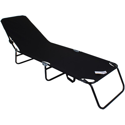 Black Sun Lounger Bed Reclinable Garden Camping Beach Folding Portable  Metal UK