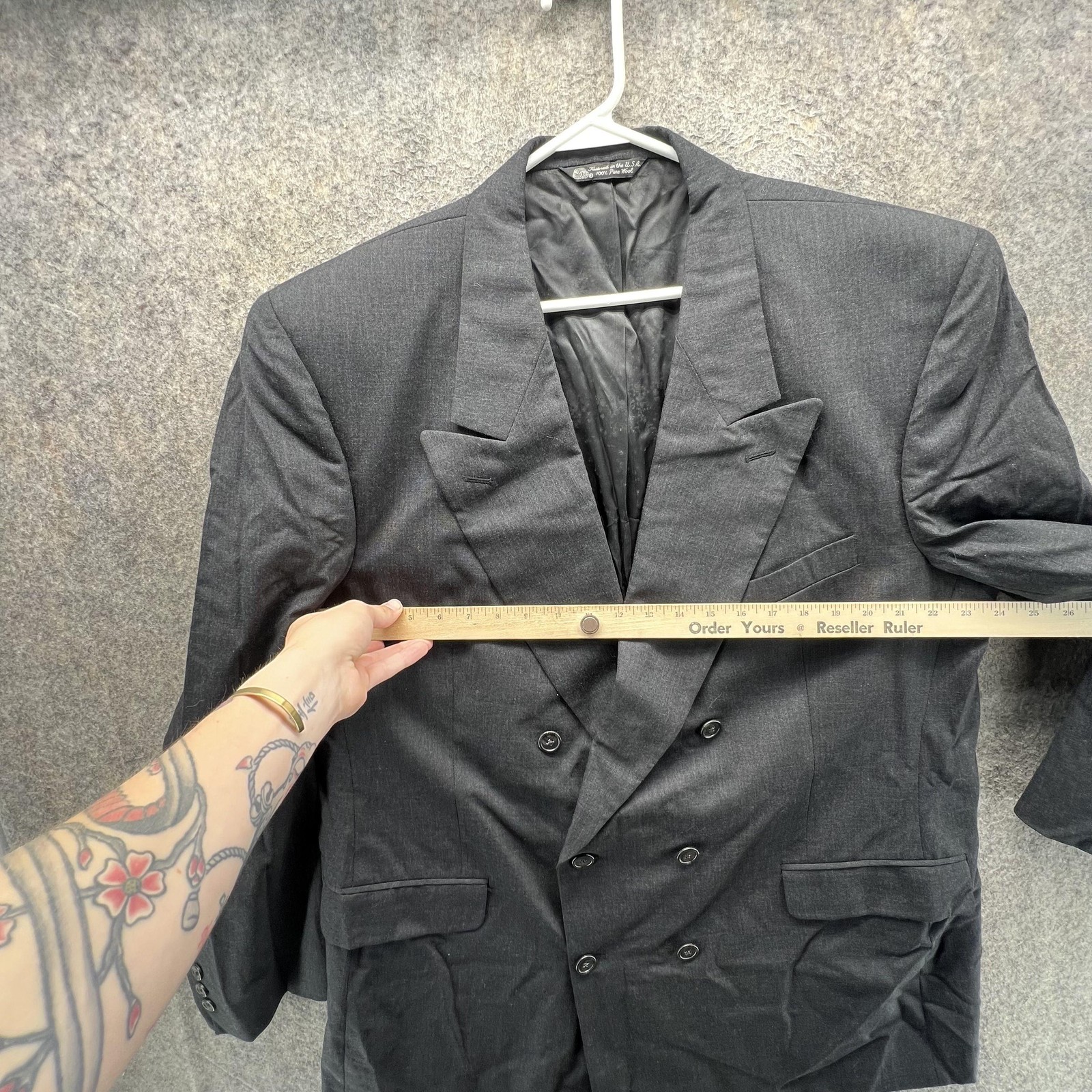 Vintage Christian Dior Suit Jacket Mens 46 Gray Wool Double Breasted USA 80s thumbnail 6