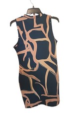 Women’s Black/Tan Abstract Shift Short Dress, S, Sleeveless, Round Neck