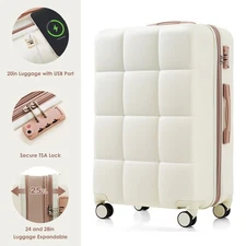 4-piece Suitcase Set With USB Port, Expandable ABS Durable Suitcase With Travel 