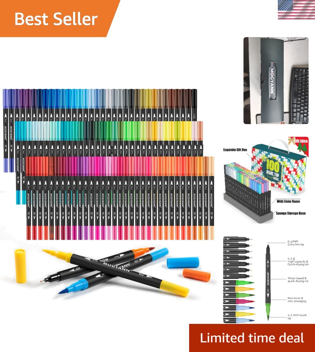 100-Color Dual Tip Fine Brush Markers for Adult Coloring, Drawing & Calligraphy-image