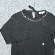 Ann Taylor Loft Pullover Sweater Womens S Black Embellished Round Neck NWT