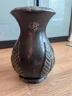 Vintage Haeger Floral Metallic Bronze Finish Ceramic Vase With Leaf