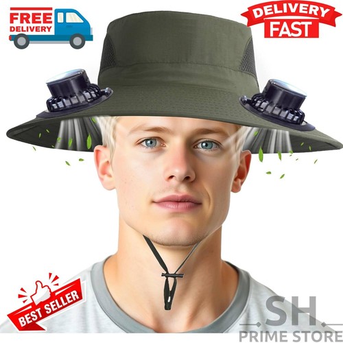 Outdoor Sonnenhut mit breiter Krempe und 2 Solarventilatoren UV-Schutz Wandern Camping Angeln - Bild 3 von 22