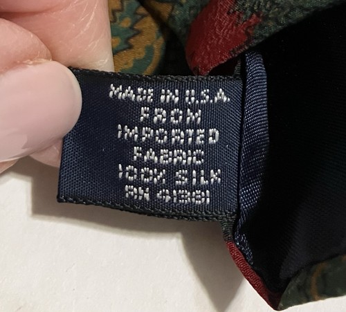 Vtg Mens Polo by Ralph Lauren Neck Tie 100% Silk Hand Made USA Green Red Paisley - Picture 6 of 7
