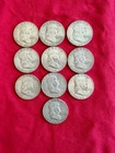 Lot of 10 Franklin Silver Half Dollars 90% • 1950–1963 • $5 Face Value