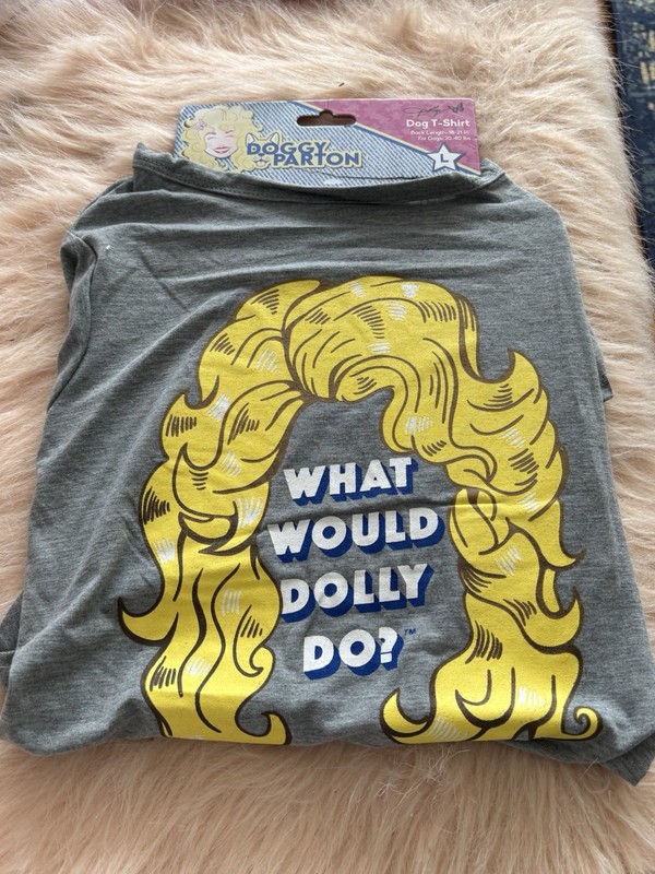 Doggy Parton What Would Dolly Do? Gray Graphic T-Shirt Pet Apparel LARGE