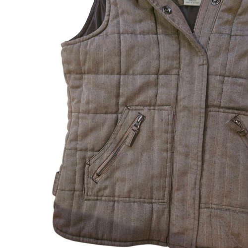 New York Classics Womens Herringbone Quilted Vest Faux Fur Hooded - Picture 3 of 6