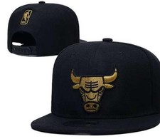 Chicago Bulls Black Gold Snapback Hat Logo Flat Brim Adjustable Cap