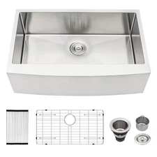 27" Single Bowl Stainless Steel Farmhouse Kitchen Sink, Bottom Grid and Strainer