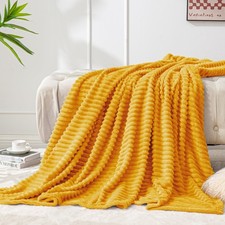 BEDELITE Fleece Blanket - 3D Ribbed Jacquard Decorative Yellow Throw Blanket ...