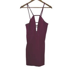 Faviana Glamour Burgundy Caged V-Neck Bodycon Cocktail Dress Size 4 Strappy Back