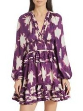 Ulla Johnson Emery Cassis Blur Silk Tiered Ruffle Mini Dress Purple Size 8