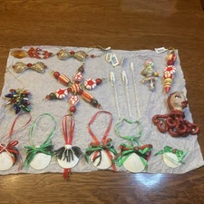 Vintage Lot Of 16 Christmas Tree Ornaments Mixed Materials