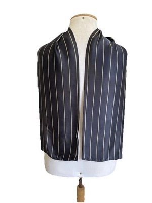 H74# ANNA PIU EXTRA Italy Silk Blend Scarf Black Yellow Pinstripe Long Skinny