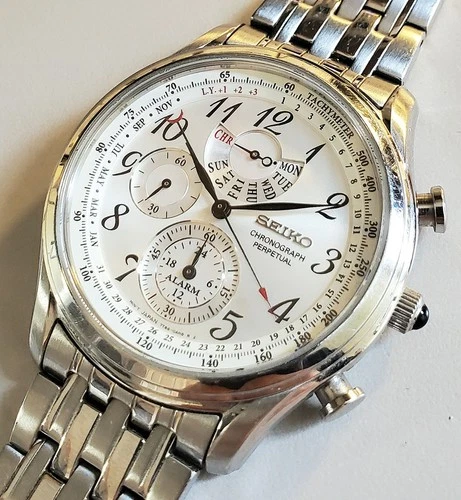 SEIKO PERPETUAL 7T86 PRE-OWNED 40.5 MM ST. STEEL QUARTZ MENS ALARM CHRONOGRAPH