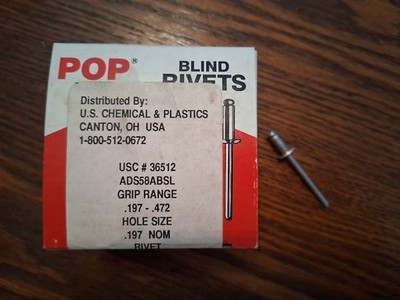 50 POP Blind Rivets 5/32'' x 1/2'' max grip Aluminum USC 36512 ALUM Mandrel