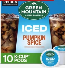 Green Mountain Pumpkin Spice Brew Over Ice K Cup Pods 10 Count Medium Roast C...