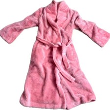 Vintage 60-70s Borg Fabric Bubblegum Pink Plush Robe Belted Housecoat Size M USA