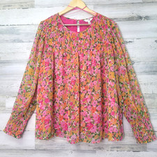 Terra & Sky 1X Pink Floral Blouse Top Long Ba...