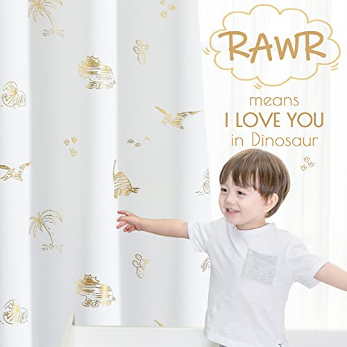 Dinosaur Curtains for Kids Room Gold Foil Print Thermal Insulated Curtains - Picture 4 of 8