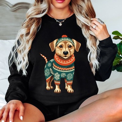 Hund Weihnachten Winter Urlaub Damen Sweatshirt Festlich Schneeflocke Pullover