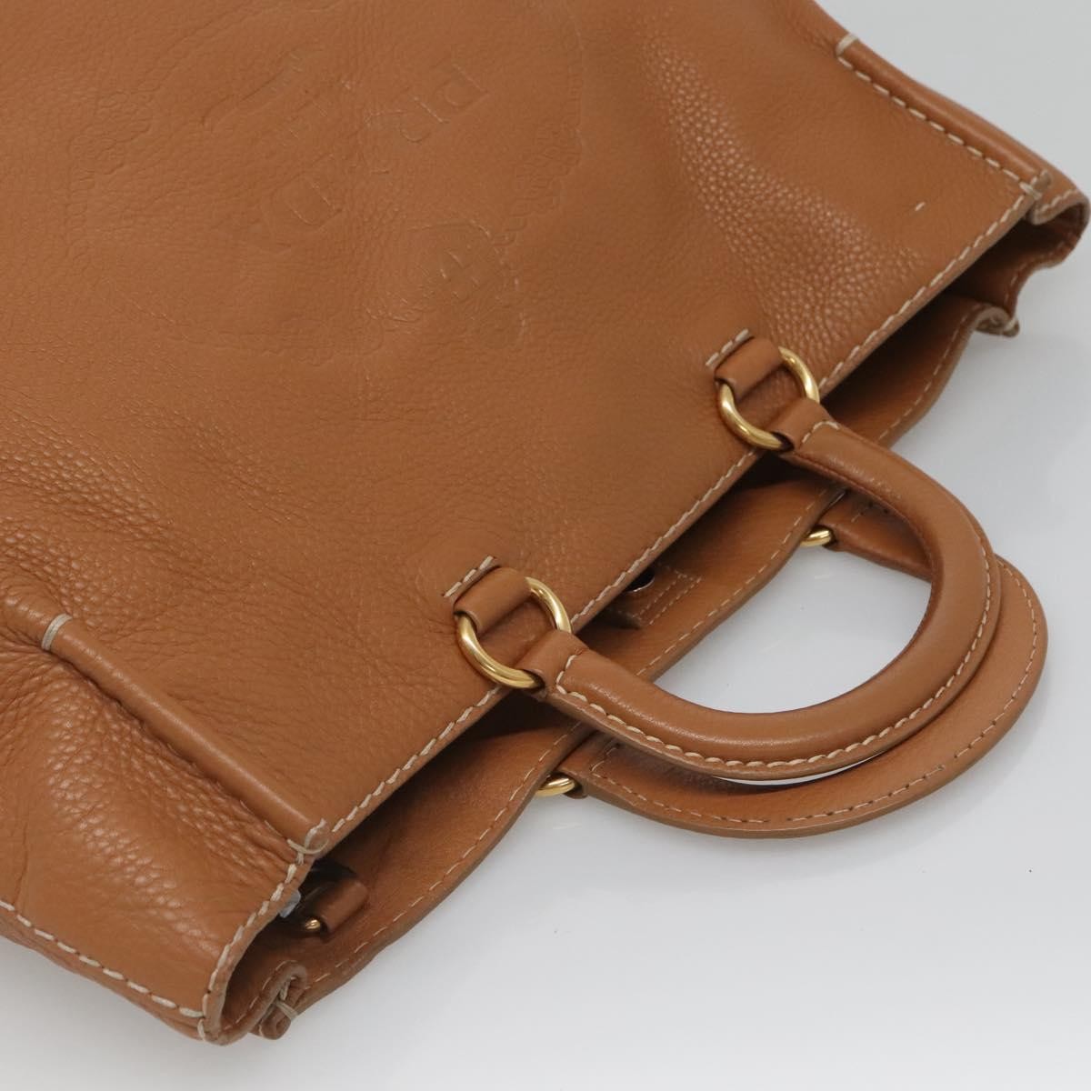 Prada Embossed Logo Convertible Open Tote Vitello Daino Brown Leather Tote Bag thumbnail 16