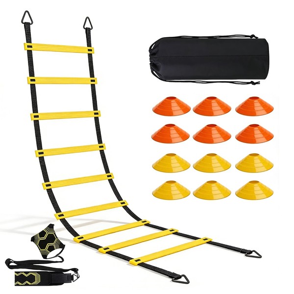FußBall Trainingsset Koordinationsleiter HüTchen Kick Trainer Springseil 6M Set-image