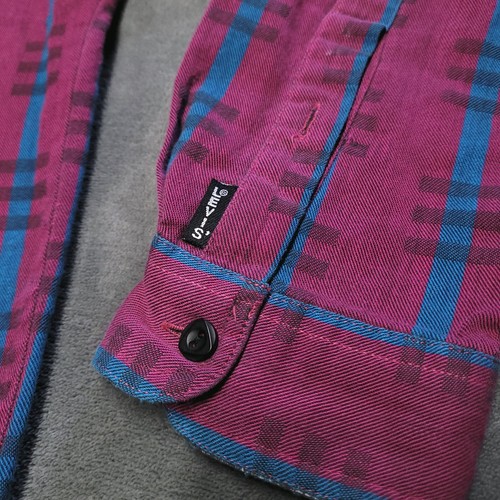 Vtg 80s Levis Geometric Striped Cotton Button Up USA Made XL Shirt Long Sleeve - Picture 4 of 8