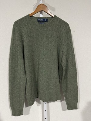 Polo Ralph Lauren 100% Cashmere Sweater Men L Cable Knit Green