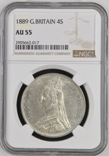 Great Britain 1889 Victoria 4S Double Florin NGC AU55 Silver
