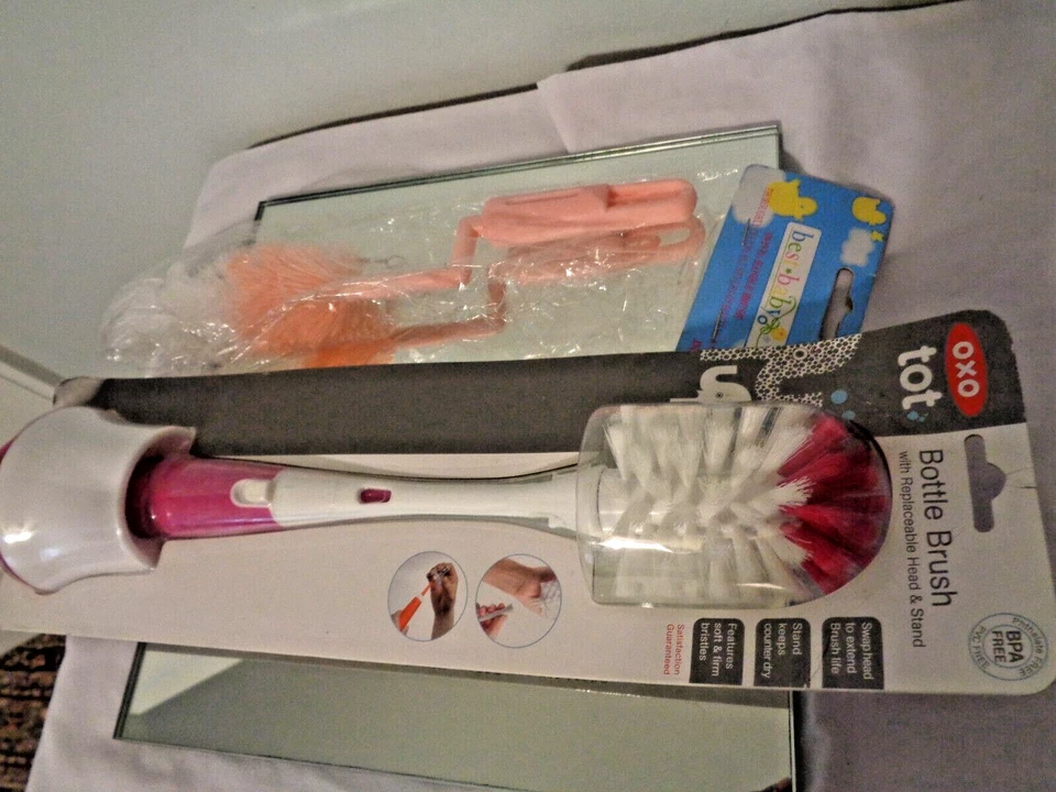 Lot of 2 Pink Bottle Brushes OXO Tot with Stand & Best Baby Swivel Handle Brush - Image 3 of 4