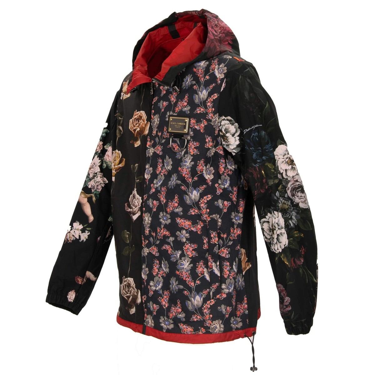 DOLCE & GABBANA Flower Rose Angel DG Logo Plate Hoody Jacket Red