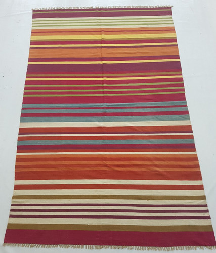 Vintage Handmade Traditional Multicolor Striped Floor Rug Carpet 238x155 cm