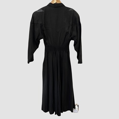 Saks Fifth Avenue 80's Black Long Sleeve Collared Leather Details Dress M |  eBay