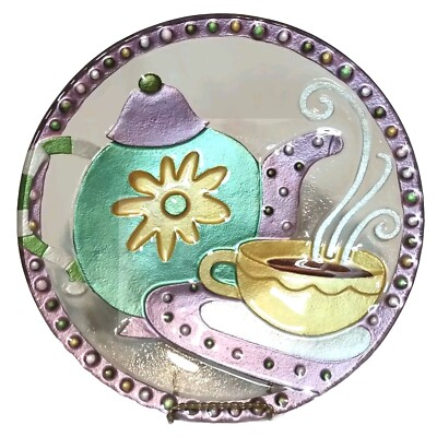 Lori Siebert For Silvestri- Hand Blown Fused Glass,Tea Time Platter, 11 1/4'' EUC