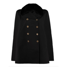 Fendi Double Breasted Wool & Silk Cape With Genuine Mink Fur Collar Size 6 Black
