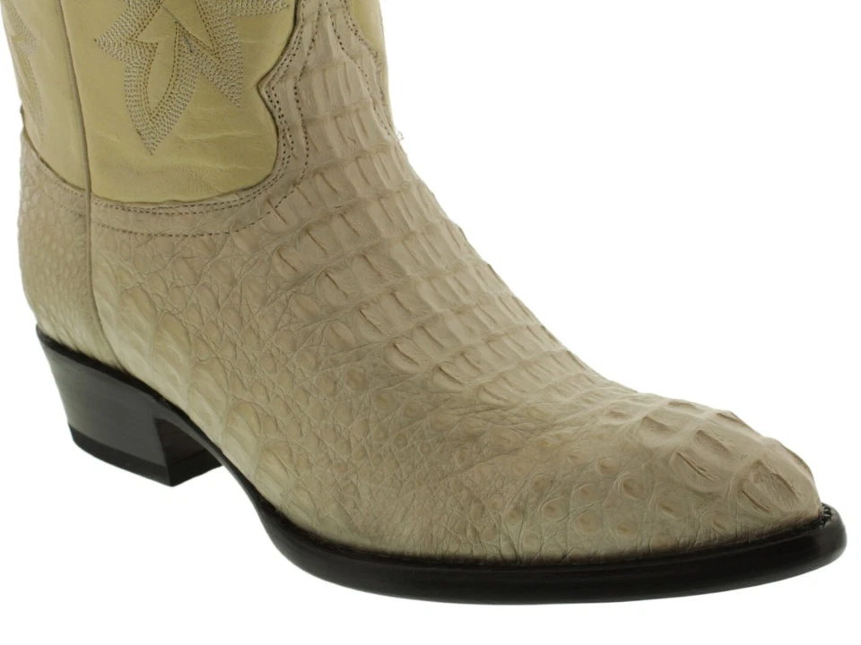 Botas de rodeo de vaquero de cocodrilo para hombre piel de cuerno cuero blanco roto punta en J 7,5-9 Foto 3 de 4