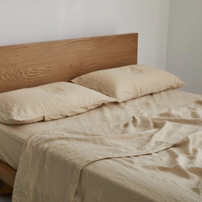 Linen Sheet Set in Beige Linen Color - Set Includes Flat Sheet & 2 Pillowcases