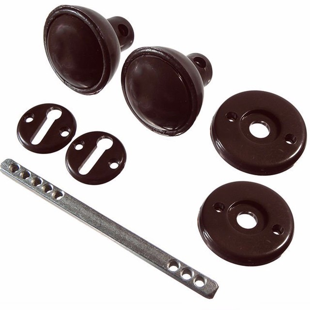 2x Brown Mortice Door Knob Set Plastic Outdoor Garden Shed Gate Garage