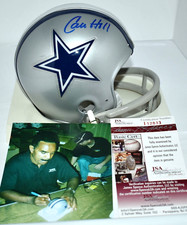 CALVIN HILL AUTOGRAPHED 2 BAR THROWBACK MINI HELMET DALLAS COWBOYS JSA