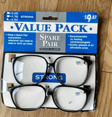 VINTAGE Value Pack Spare Pair Reading Eyeglasses Black +2.50 STRONG Readers