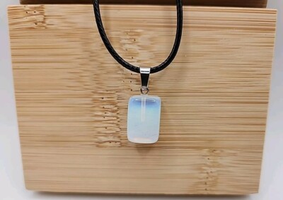 Tumbled Stone Pendant Necklace, Faux Leather Cord, 17'' W/ 2'' Extender, W/gift Bo