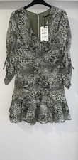 ZARA GREEN ANIMAL PRINT DRAPED MINI DRESS WITH RUFFLED HEM SIZE M BNWT
