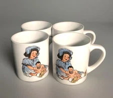 Reutter Porzellan Ceramic West Germany Cups ~ Little Girl & Doll~ Set Of Four