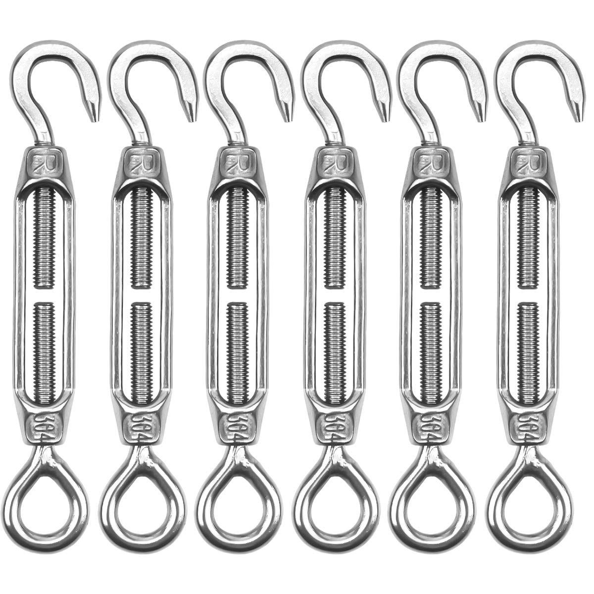 6 X Turnbuckle Wire Tensioner M4 Stainless Steel Hook and Eye Rope Cable Tension