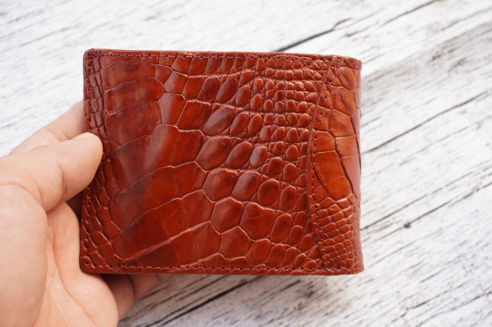 Red Brown Real Alligator Crocodile Leather Skin Men's Money Clip Bifold